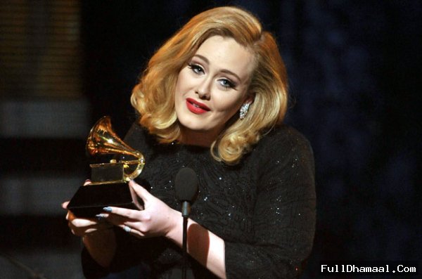 British singer Adele arrives at the 54th annual Grammy awards in Los Angeles, where she won best pop solo performance for Someone Like You.