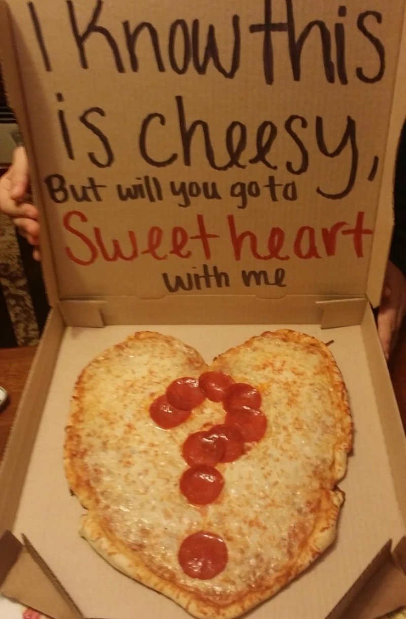 My sister asked a boy, who loves pizza, to a dance in a creative way.