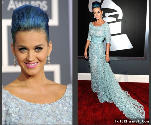 Katy Perry In A Blue Gown At Los Angeles Grammy Awards 2012