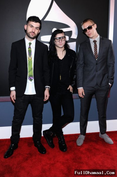Singer And Recording Artists A-Trak, Skrillex And Diplo At 54th Grammy Awards 2012