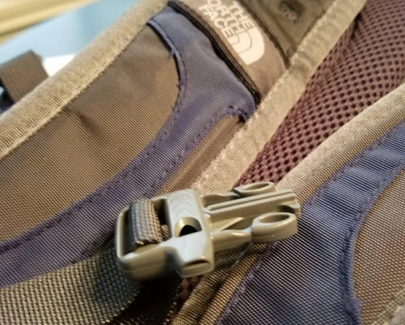 backpack’s chest strap is also a whistle