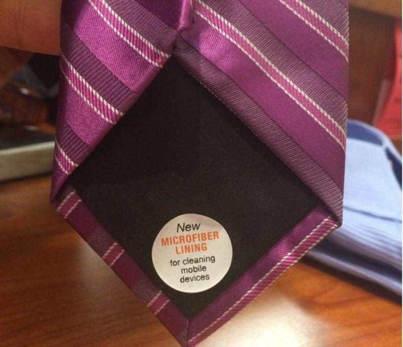 This tie is made with microfiber lining so you can clean your phone screen.
