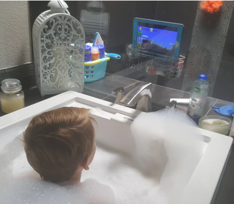 I told my son get in the bath and no iPad as it’ll get wet.