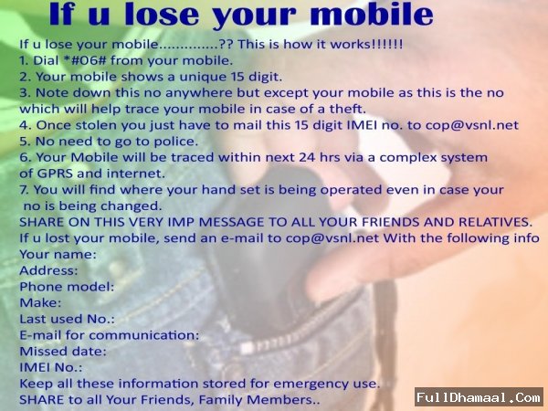 Important Thing To Do When Phone Is Lost, Track Lost Cell-Phone, Find Lost Mobile, Trace Lost/Stolen Mobile Phone