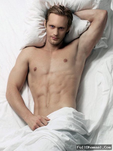 Swedish Actor Alexander Skarsgard Lying Nude In Bed, Aka Vampire Eric Northman From True Blood Series